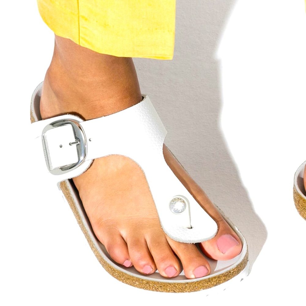 White Big Buckle Gizeh sandals gently used with some staining